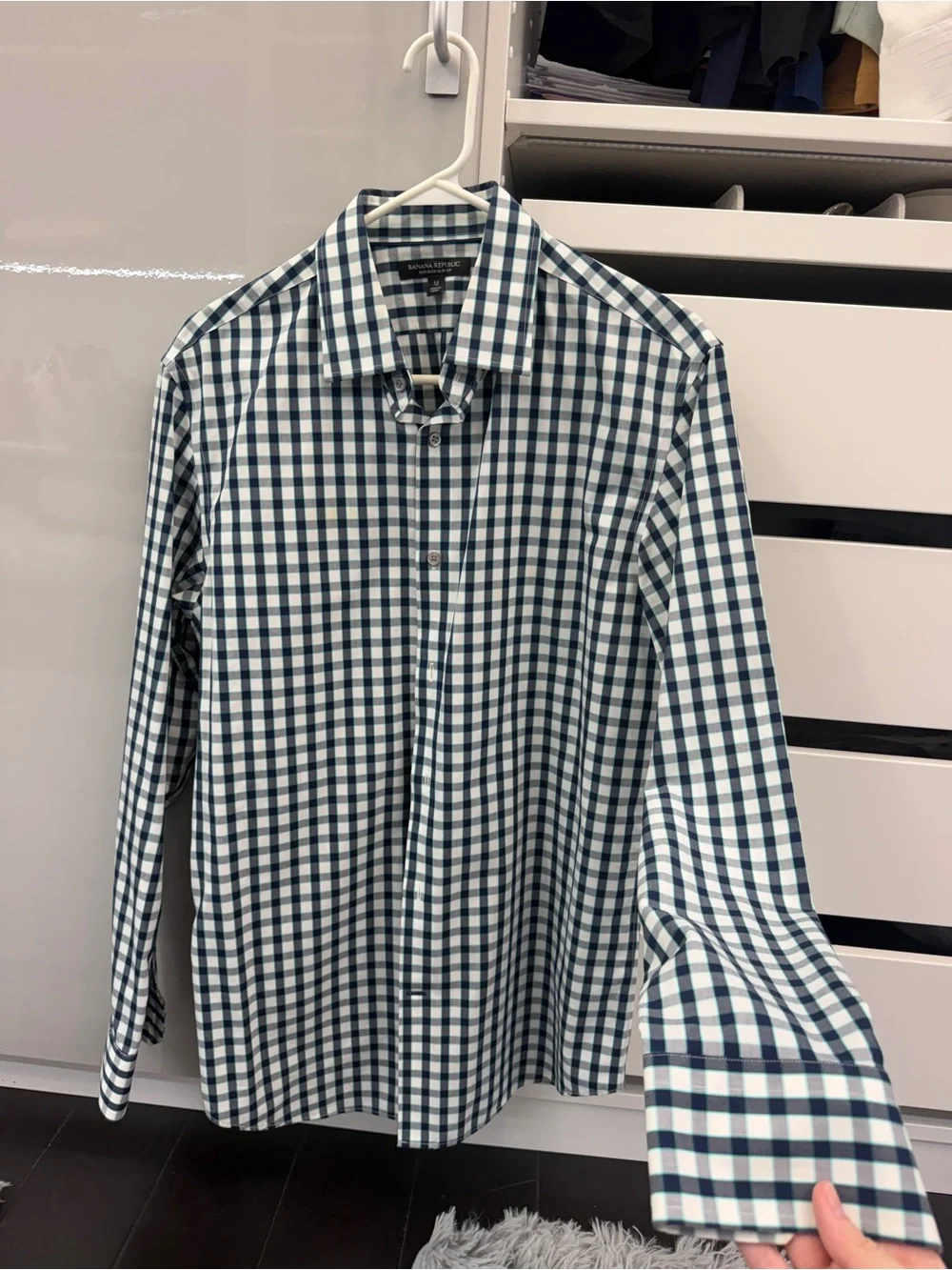 Banana Republic Navy and White Gingham Button-Down Shirt